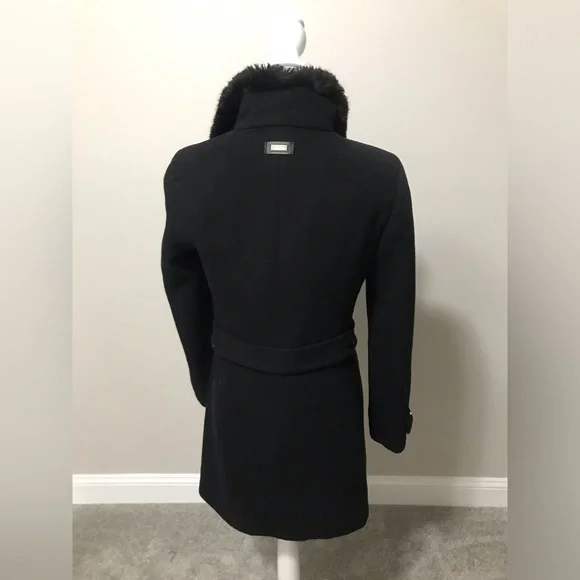 Calvin Klein Black Belted faux fur collar Coat - Picture 4 of 12